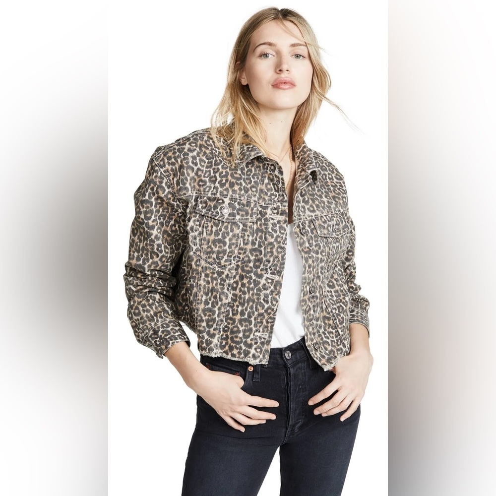 Free People Cheetah oversized denim jacket.